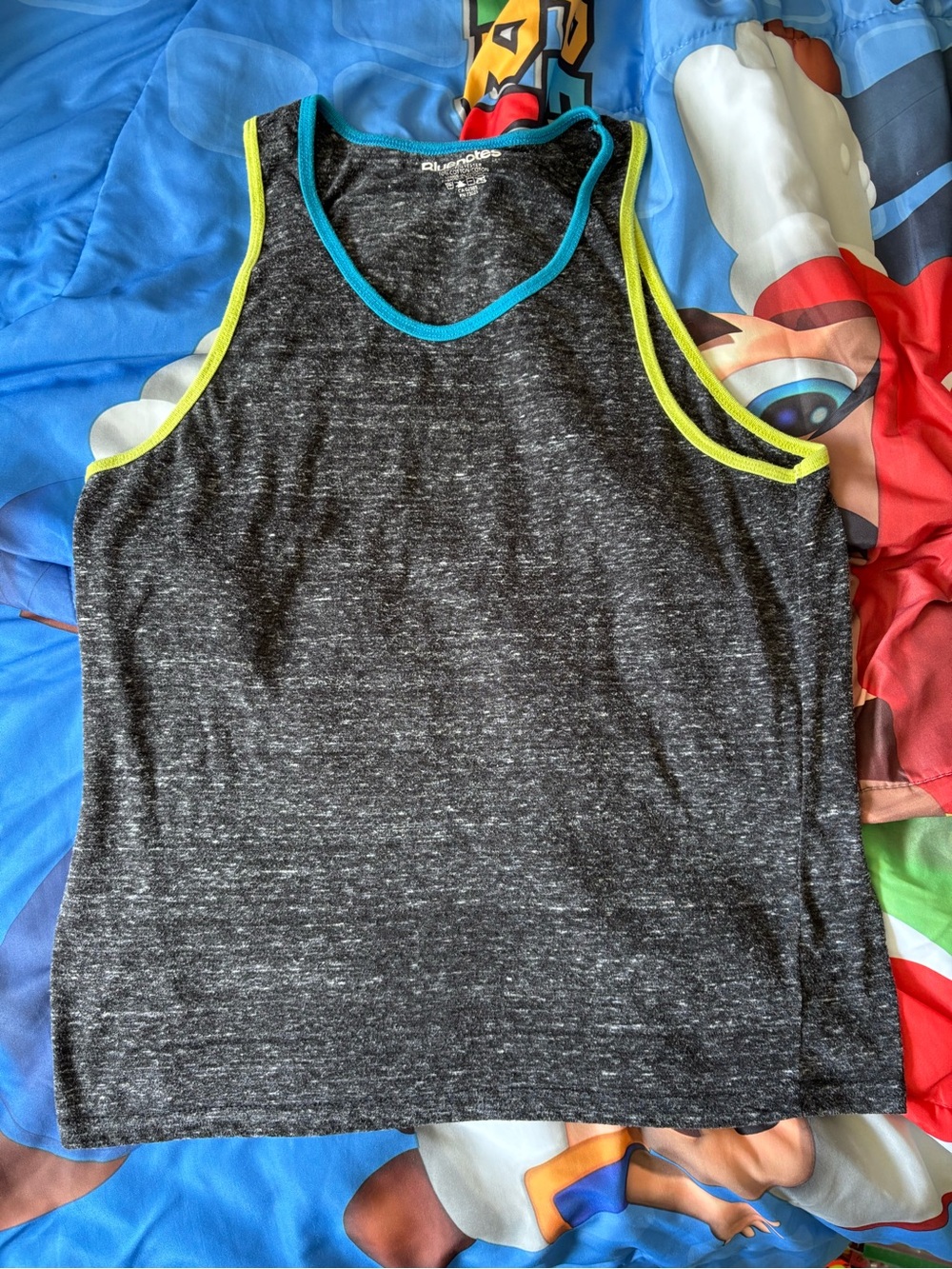 Bluenotes Black Tank Top with Neon Yellow and Teal Trim
